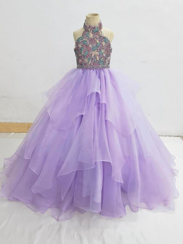 Halter Beaded Bodice Glitzly Teen Pageant Gown - CupcakePageantDress