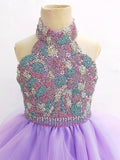 Halter Beaded Bodice Glitz Teen Pageant Gown