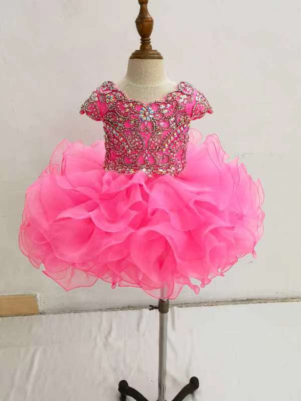 Glitz Cap Sleeve Little Girl/Toddler Fuchsia Cupcake Pageant Dress - CupcakePageantDress