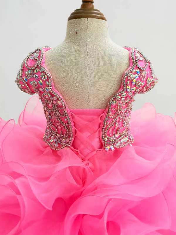 Glitz Cap Sleeve Little Girl/Toddler Fuchsia Cupcake Pageant Dress - CupcakePageantDress