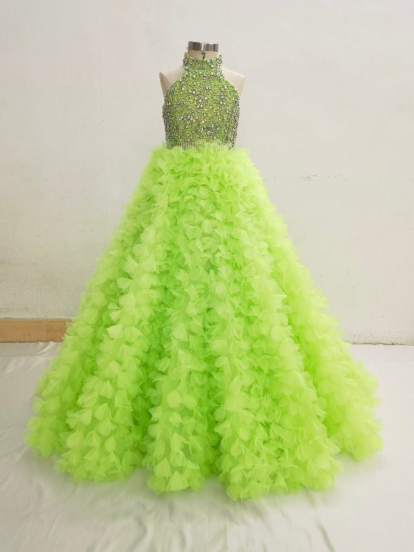 Elegant Halter Floor - long Little Girl Applique Glitz Long Pageant Gown - CupcakePageantDress