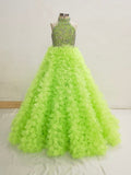 Elegant Halter Floor - long Little Girl Applique Glitz Long Pageant Gown - CupcakePageantDress