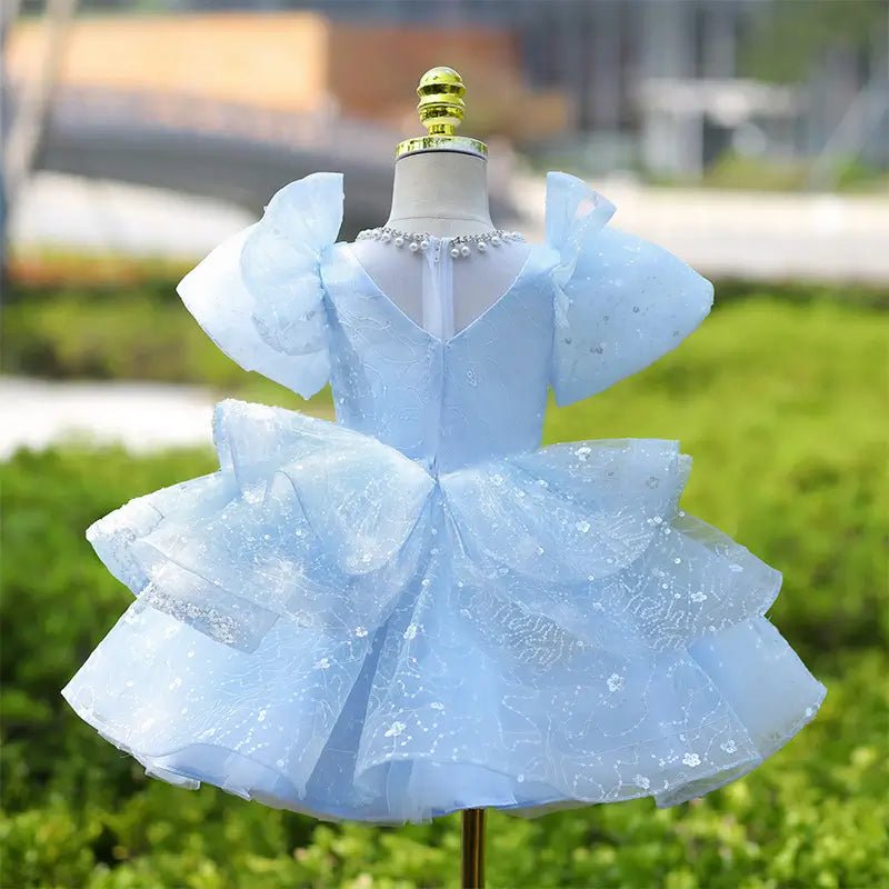 Sparkling Sky Blue Sequin Off-the-Shoulder Princess Dress - CupcakePageantDress