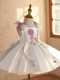 Luxury Baby Girl Ivory Satin Dress with Embellished - CupcakePageantDress
