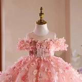 Sparkling 3D Floral Princess Dress for Little Angels