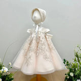 Elegant Light Pink Baby Christening  Dress withSilver Embroidery