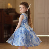 Elegant Back View of Girl in Floral Dress and Winged Accessory