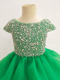 Cap Sleeve Apple Green Teen Beaded Bodice Long Pageant Dress - CupcakePageantDress