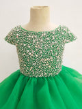 Cap Sleeve Apple Green Teen Beaded Bodice Long Pageant Dress