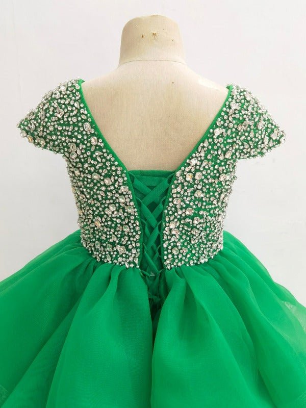 Cap Sleeve Apple Green Teen Beaded Bodice Long Pageant Dress - CupcakePageantDress