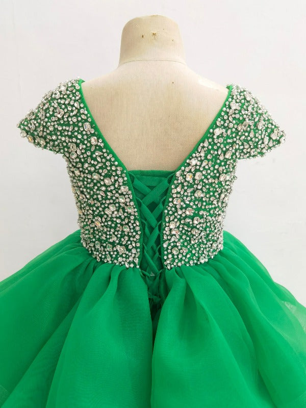 Cap Sleeve Apple Green Teen Beaded Bodice Long Pageant Dress