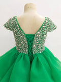 Cap Sleeve Apple Green Teen Beaded Bodice Long Pageant Dress