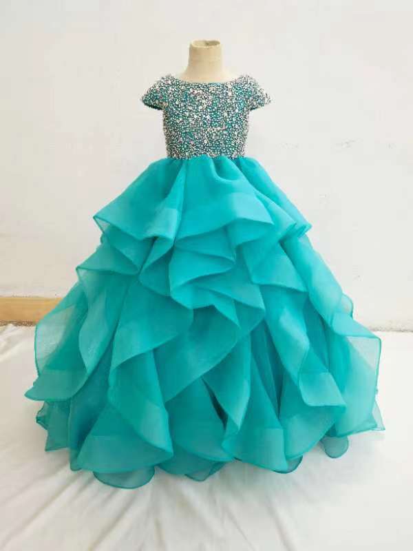 Cap Sleeve Glitzy Beaded Bodice Flower Girl Pageant Gown - CupcakePageantDress