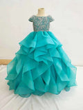 Cap Sleeve Glitzy Beaded Bodice Flower Girl Pageant Gown - CupcakePageantDress