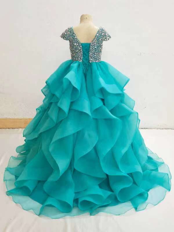 Cap Sleeve Glitzy Beaded Bodice Flower Girl Pageant Gown - CupcakePageantDress