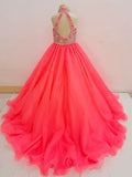 Stunning Little Child Glitzy Beaded Bodice Long Coral Pageant Dress - CupcakePageantDress