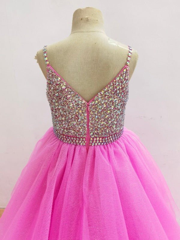 Custom Made Multi-layer Hi-low Pink Tulle Glitz Prom Dress