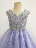 Custom Made V Neck Child Lilac National Level Pageant Dress - CupcakePageantDress