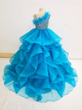 Little Child Glitzy Beaded Bodice Long Prom Dress with Feather - CupcakePageantDress