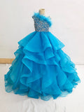Little Child Glitzy Beaded Bodice Long Prom Dress with Feather - CupcakePageantDress