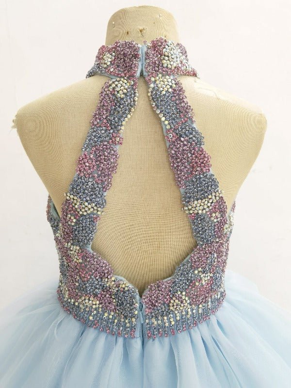 Halter Glitz Beaded Bodice Little Child Sky-blue Formal Wear