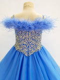 Elegant Spaghetti Strap Teen's Long Pageant Dress with Feather - CupcakePageantDress