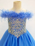 Elegant Spaghetti Strap Teen's Long Pageant Dress with Feather - CupcakePageantDress