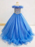 Elegant Spaghetti Strap Teen's Long Pageant Dress with Feather - CupcakePageantDress