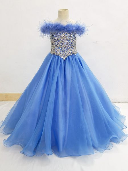 Elegant Spaghetti Strap Teen's Long Pageant Dress with Feather - CupcakePageantDress