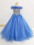 Elegant Spaghetti Strap Teen's Long Pageant Dress with Feather - CupcakePageantDress
