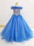 Elegant Spaghetti Strap Teen's Long Pageant Dress with Feather