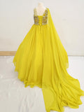 Yellow Glitz Heavy Beaded Bodice Child Pageant Dress with Long Shawl