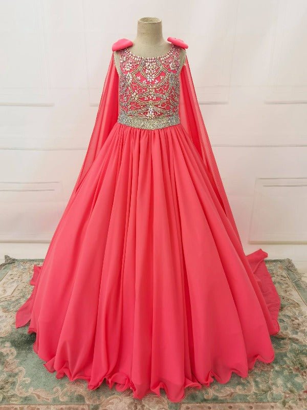 Custom AB Beaded Bodice Children's Long Pageant Dress WIth Long Cloak - CupcakePageantDress