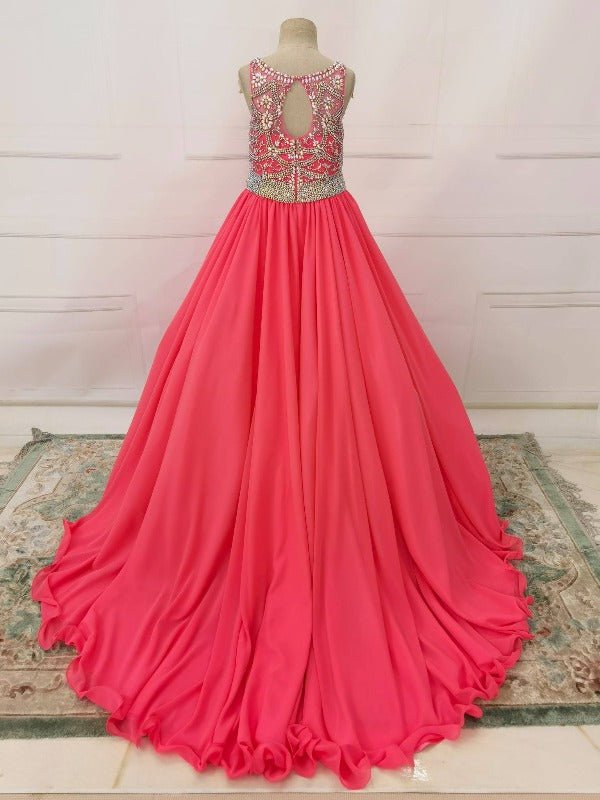 Custom AB Beaded Bodice Children's Long Pageant Dress WIth Long Cloak - CupcakePageantDress