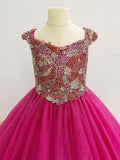 Fuchsia A Line Glitz Beaded Bodice Little Girl Pageant Dress - CupcakePageantDress