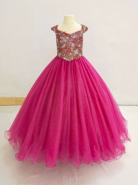 Fuchsia A Line Glitz Beaded Bodice Little Girl Pageant Dress