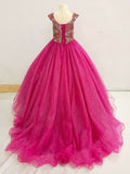 Fuchsia A Line Glitz Beaded Bodice Little Girl Pageant Dress - CupcakePageantDress
