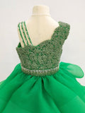 Custom Made Green Beaded Bodice Children Glitz Pageant Dress - CupcakePageantDress