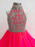 Halter Beaded Bodice Little Girl Fuchsia Vogue Gorgeous Long Pageant Dress - CupcakePageantDress