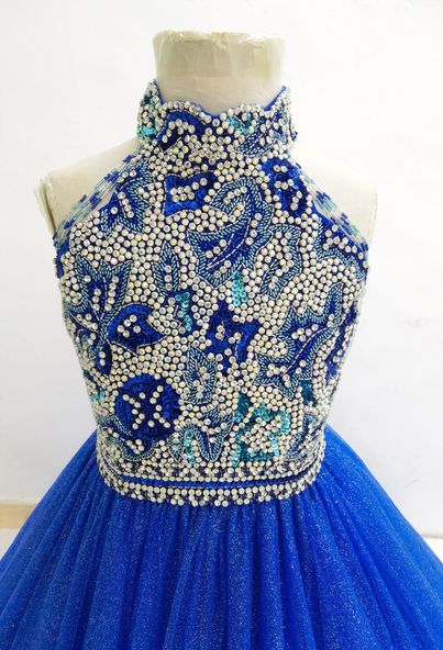Glitzy Beaded Bodice Open Back Gorgeous Teen Royal Pageant Gown - CupcakePageantDress