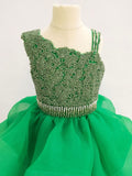 Custom Made Green Beaded Bodice Children Glitz Pageant Dress