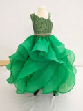 Custom Made Green Beaded Bodice Children Glitz Pageant Dress - CupcakePageantDress