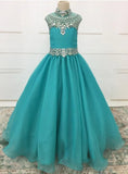 Custom Halter Ab Beaded A Line Romantic Child's Ball Gown - CupcakePageantDress