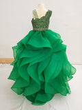 Custom Made Green Beaded Bodice Children Glitz Pageant Dress - CupcakePageantDress