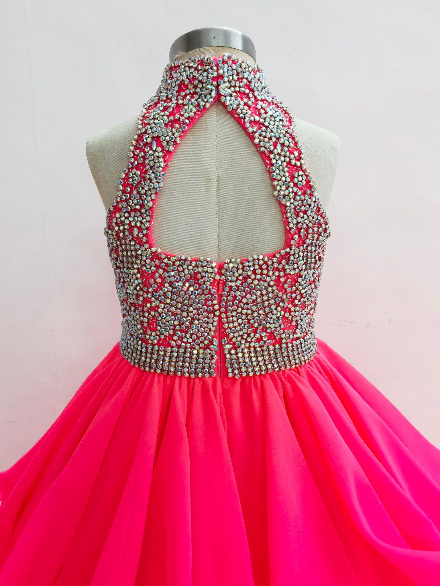 Halter Beaded Bodice Little Girl Fuchsia Vogue Gorgeous Long Pageant Dress - CupcakePageantDress