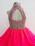 Halter Beaded Bodice Little Girl Fuchsia Vogue Gorgeous Long Pageant Dress - CupcakePageantDress