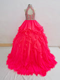 Halter Beaded Bodice Little Girl Fuchsia Vogue Gorgeous Long Pageant Dress - CupcakePageantDress