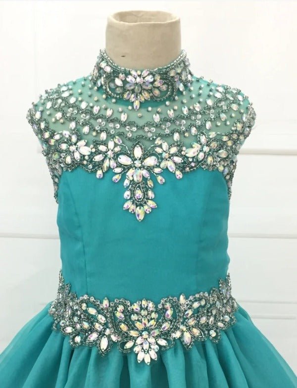 Custom Halter Ab Beaded A Line Romantic Child's Ball Gown