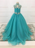 Custom Halter Ab Beaded A Line Romantic Child's Ball Gown