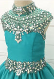 Custom Halter Ab Beaded A Line Romantic Child's Ball Gown